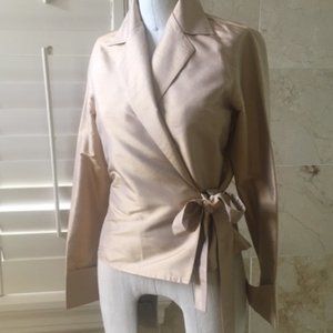 NWT THE LIMITED French Cuff Raw Silk Wrap Blouse S